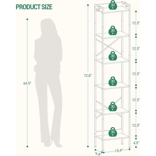 6 Tier White Industrial Bookshelf For Home Office Living Room-1