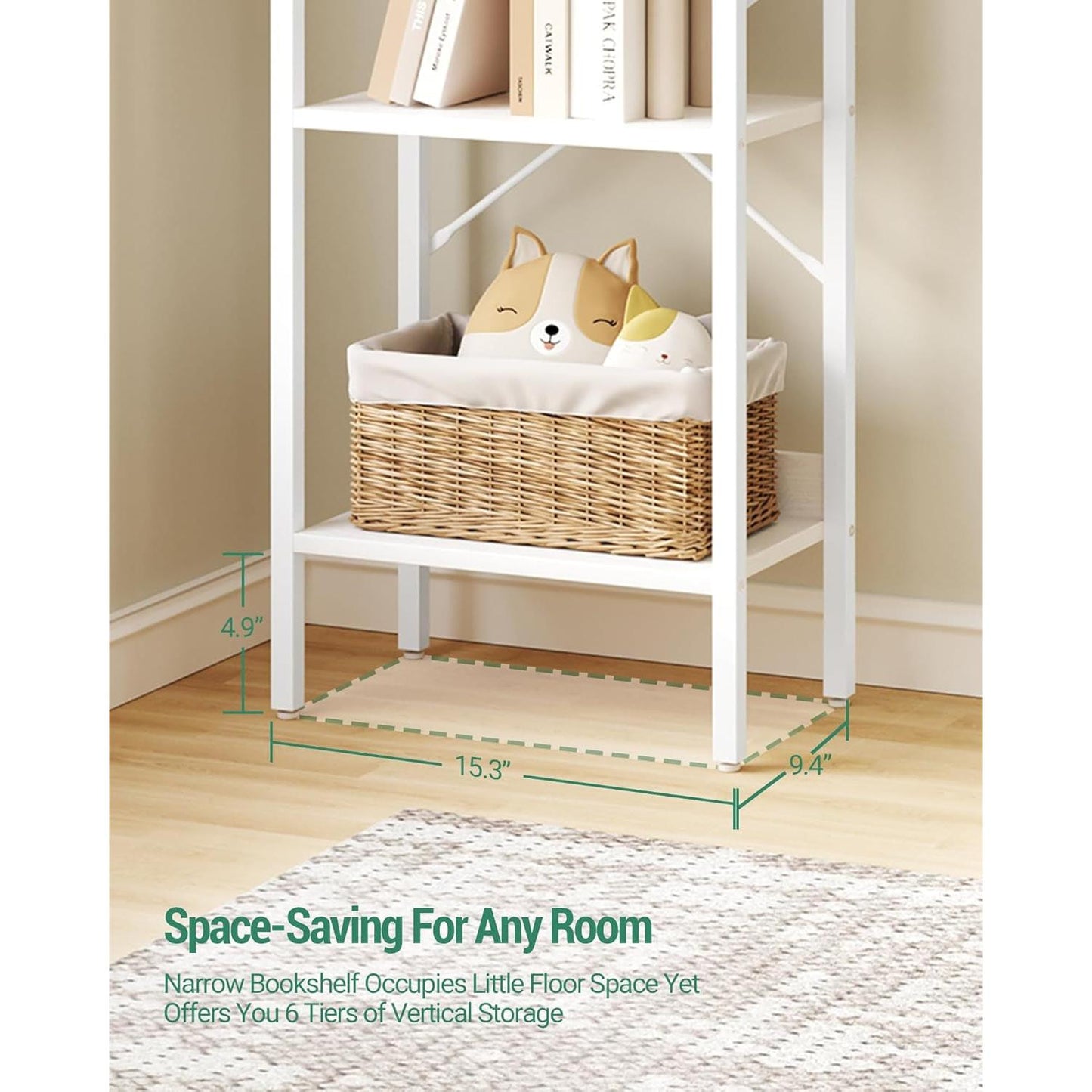 6 Tier White Industrial Bookshelf For Home Office Living Room-4