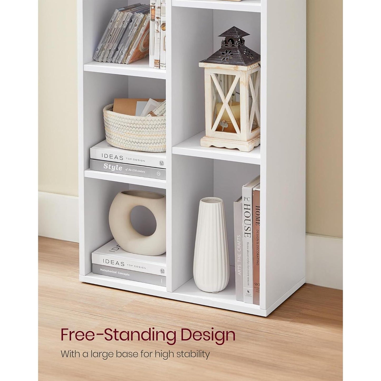 White 7 Compartment Bookcase Shelving Unit For Living Room And Home Office-4
