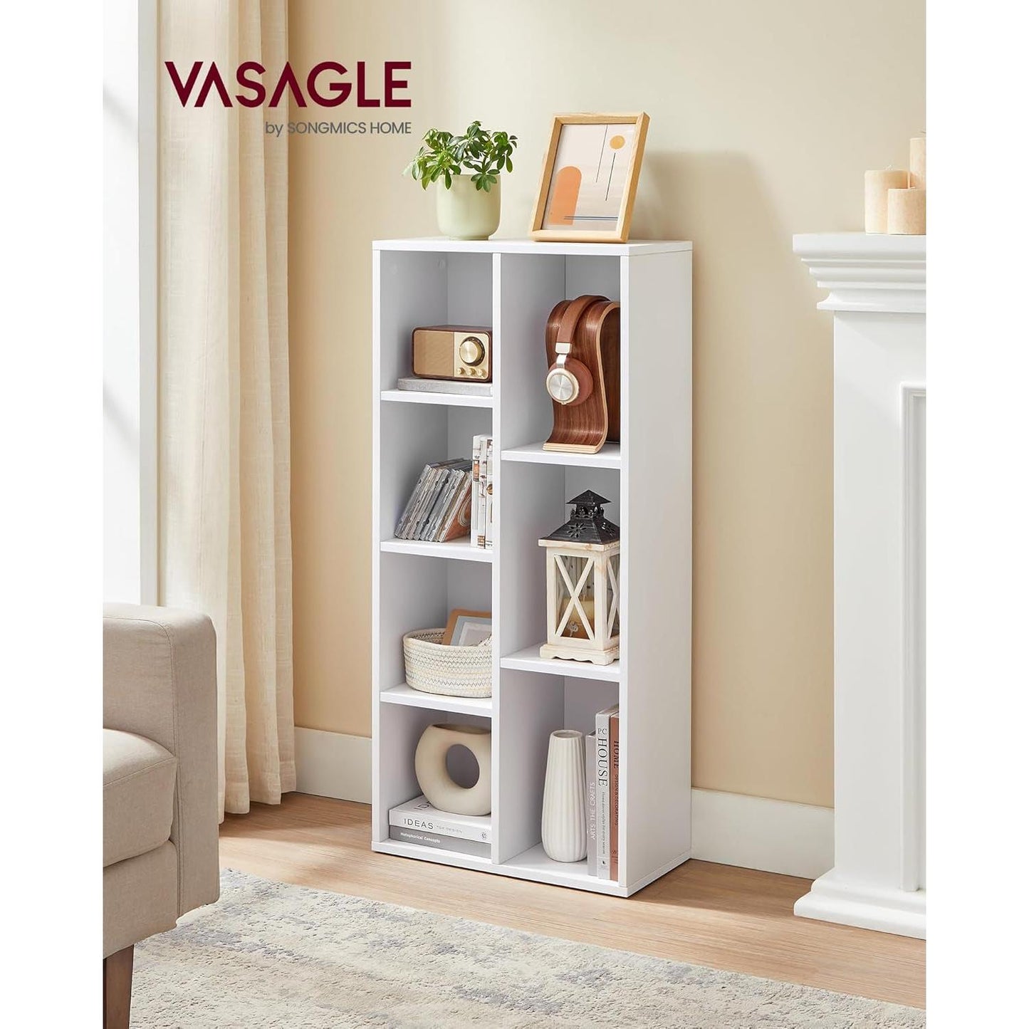 White 7 Compartment Bookcase Shelving Unit For Living Room And Home Office-1