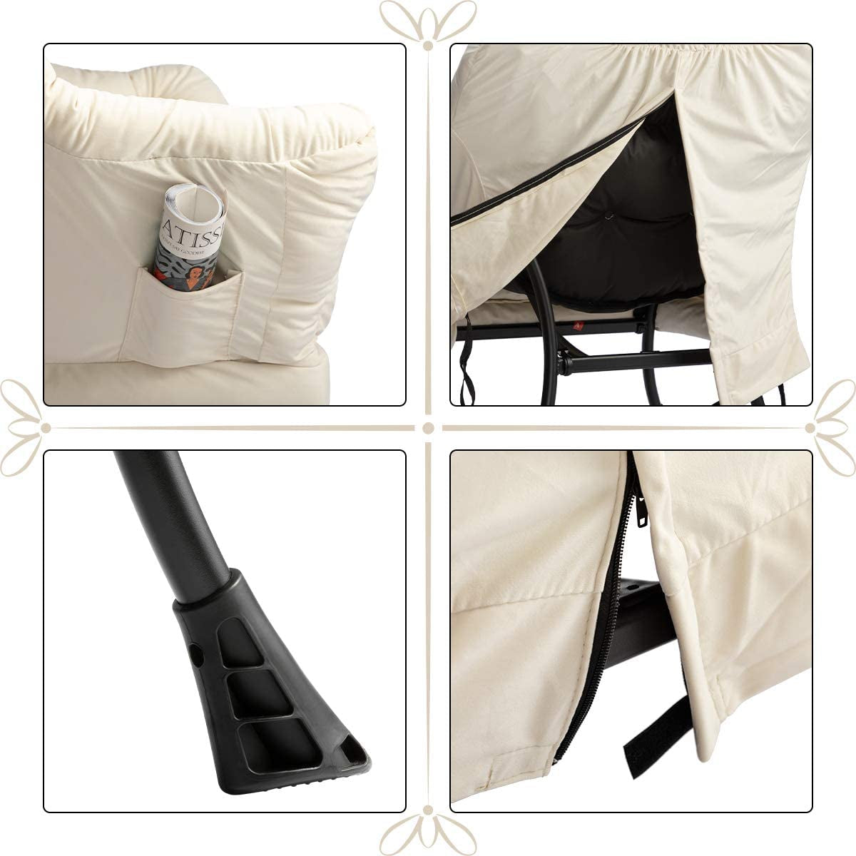 Beige Lounge Chair With Armrests And Pocket For Living Room-4