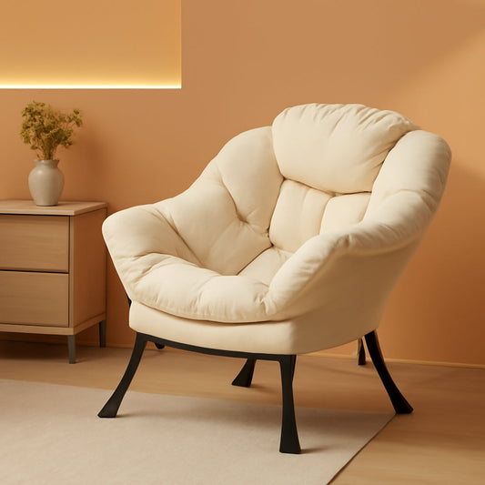 Beige Lounge Chair With Armrests And Pocket For Living Room-0