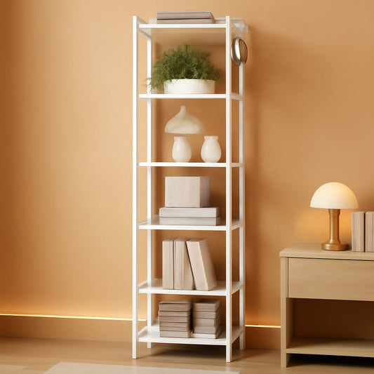 6 Tier White Industrial Bookshelf For Home Office Living Room-0