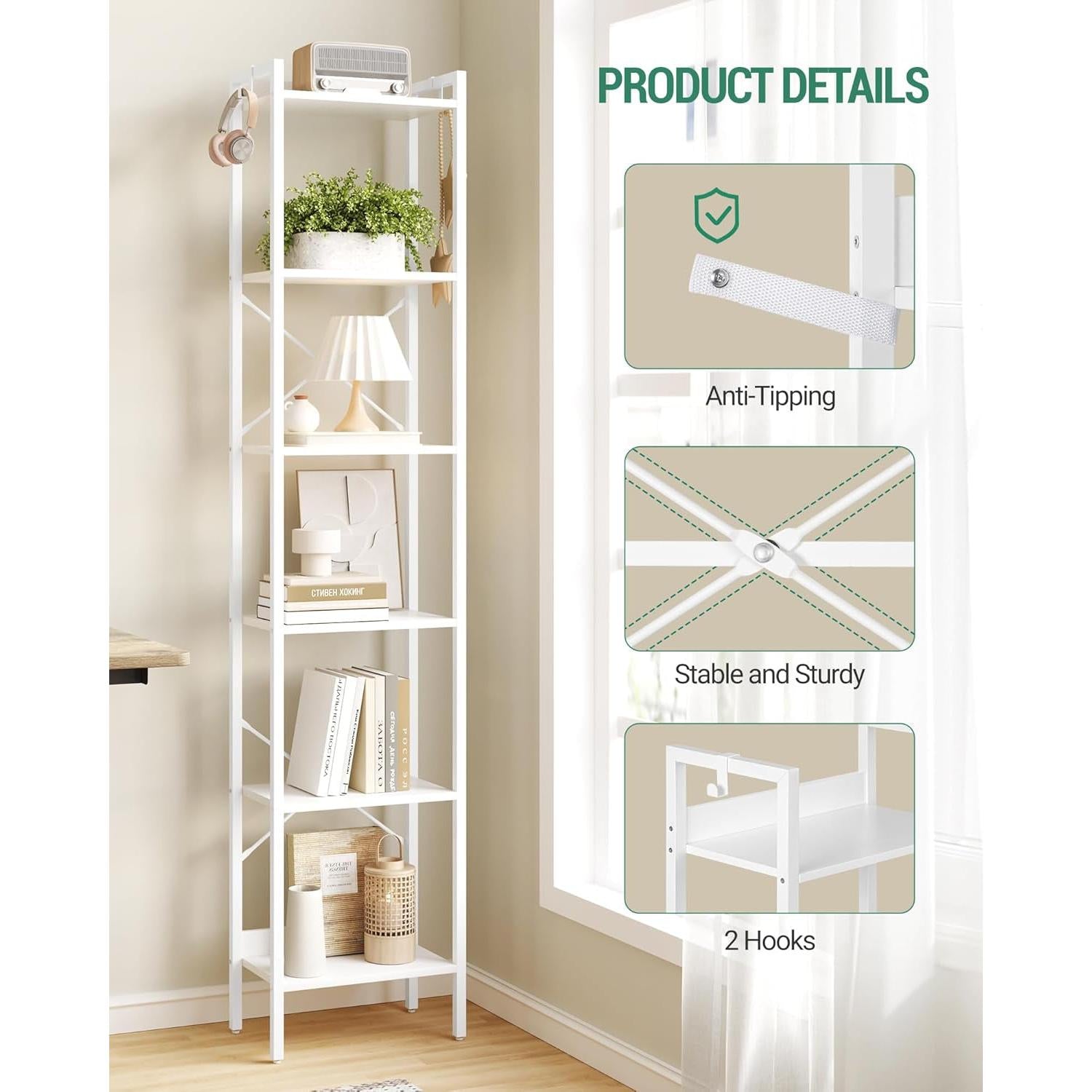 6 Tier White Industrial Bookshelf For Home Office Living Room-3