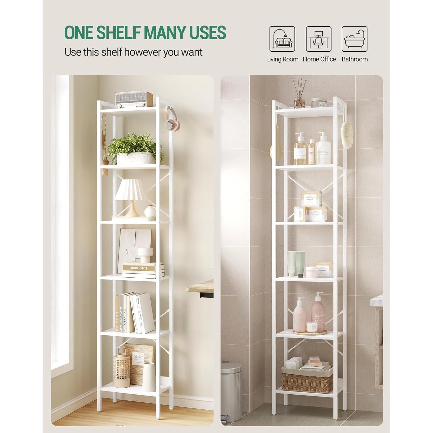 6 Tier White Industrial Bookshelf For Home Office Living Room-2